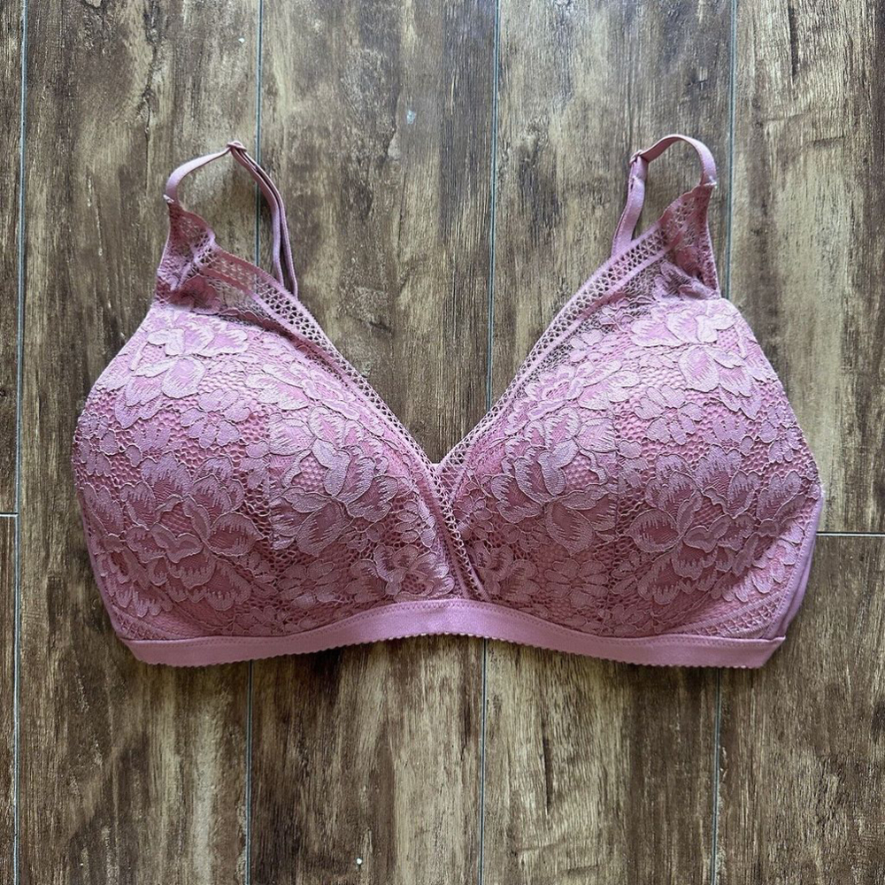 Knix Lace Deep V Bra Pink Sorbet Wireless Padded Light Support Bralette XXL
